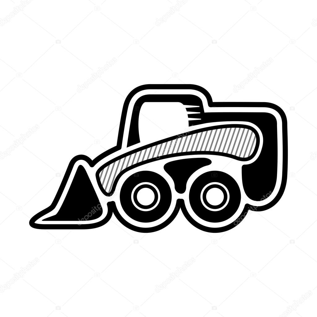 Skid steer wheel loader. Mini front loader. Icon of wheel loader. Isolated vector