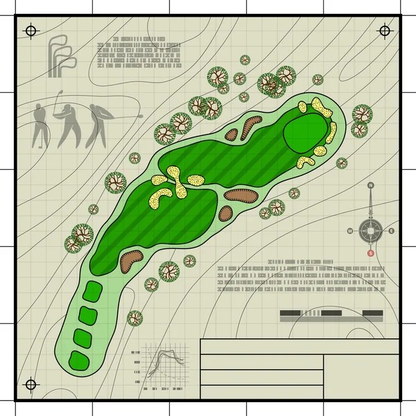 Diseño del campo de golf plano dibujo — Vector de stock