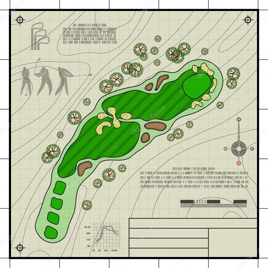 Golf course layout blueprint drawing