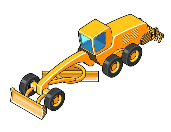 Modern motor grader with second blade isometric view — Stock Vector