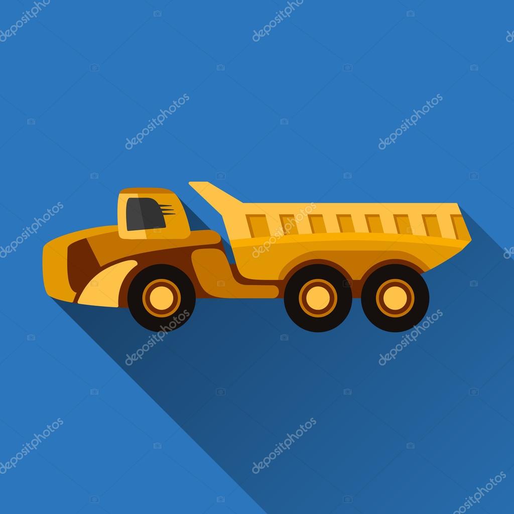 Articulated dump truck flat style icon with shadow