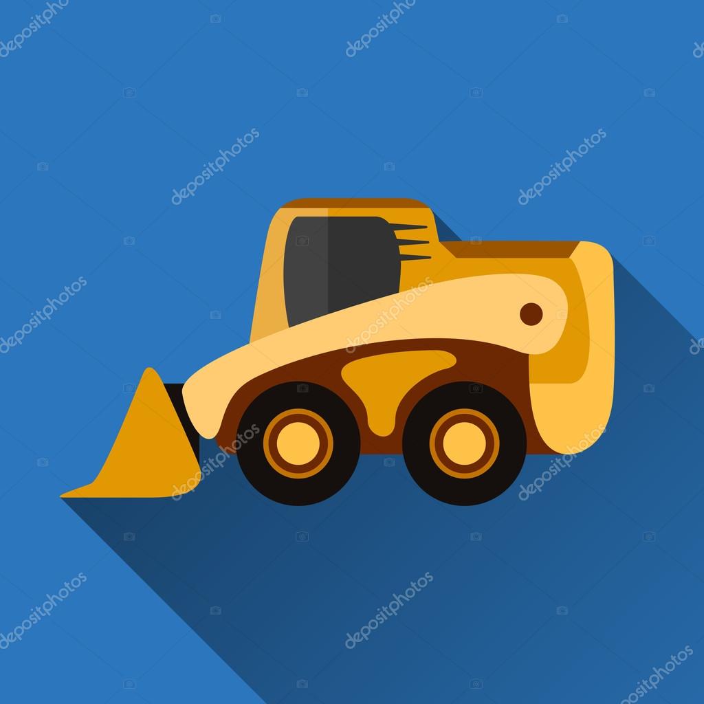 Classic skid loader flat style icon with shadow