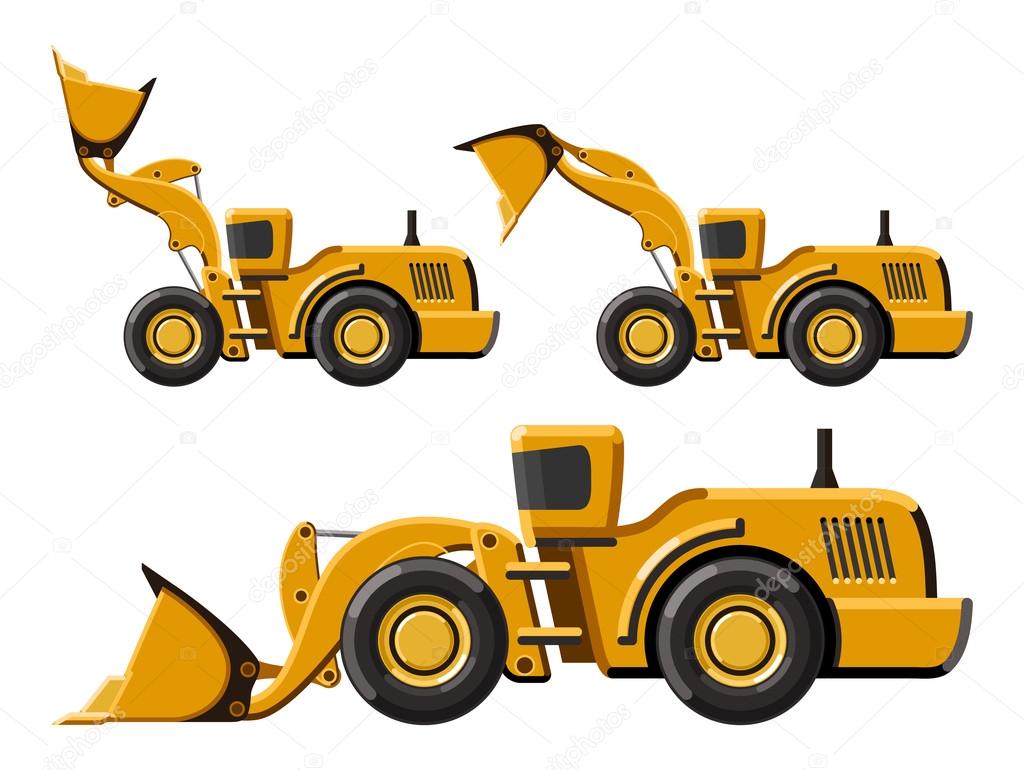 Classic wheel loader set. Flat style icon. Isolated vector illustration without gradients