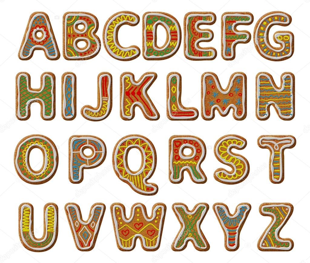 Gingerbread alphabet with glaze