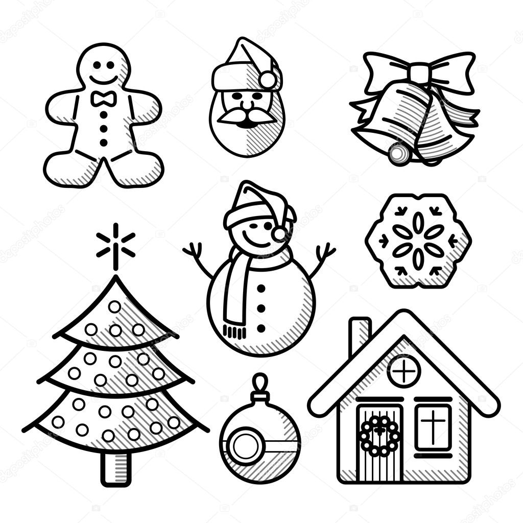 Christmas or new year line icon set