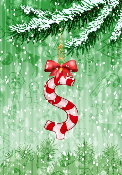 Signo de dólar en forma de caramelo en árbol de Navidad — Vector de stock