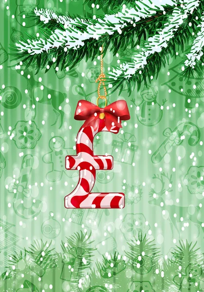 크리스마스 트리에 사탕의 모양에 파운드 기호 — 스톡 벡터