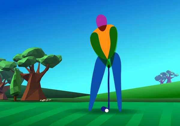 Golfista en campo de golf — Vector de stock