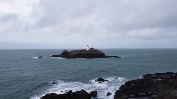 Godrevy Világítótorony Légi Felvétel Közel Tenger Cornwall — Stock videók