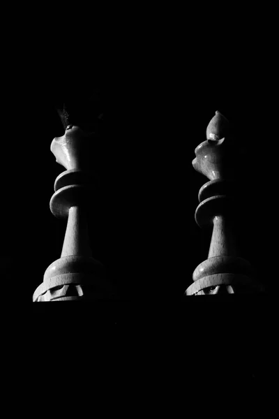 Černobílá Fotografie Šachových Figurek — Stock fotografie