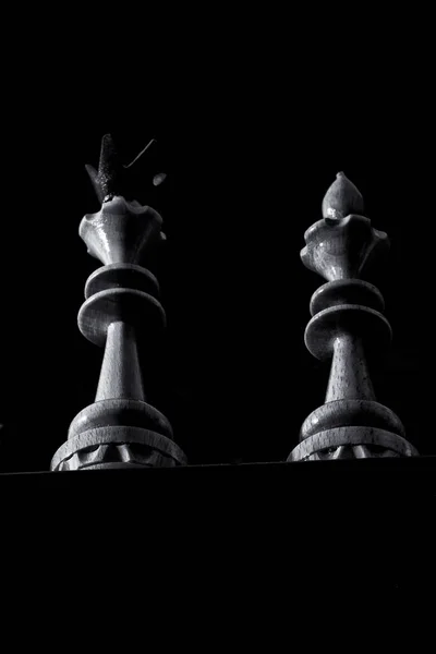 Černobílá Fotografie Šachových Figurek — Stock fotografie