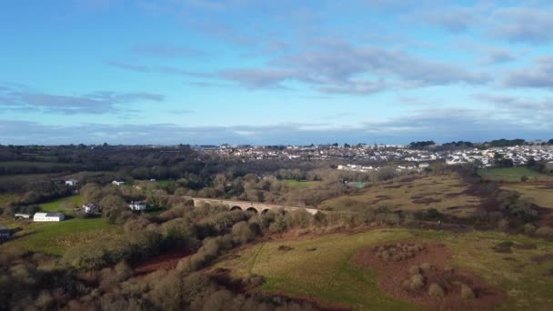 Viaduct Truro Penzance Railway Line Cornwall England Aerial Drone Footage — Stock Video