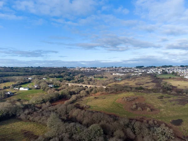 Línea Ferroviaria Entre Truro Penzance Con Vistas Fotografía Aérea Truro — Foto de Stock