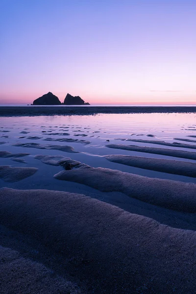 Holywell Bay Vid Solnedgången Cornwall England Ovanför Öarna Carters Rock — Stockfoto
