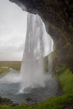 Seljalandsfoss şelalesi doğa manzarası. İzlanda