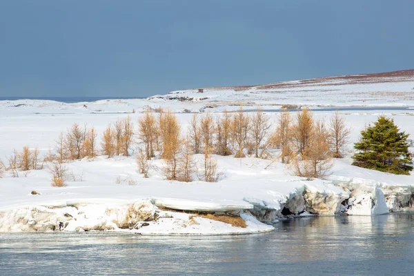 Ισλανδικός Ποταμός Στο Χιόνι Κοντά Στο Husavik — Φωτογραφία Αρχείου