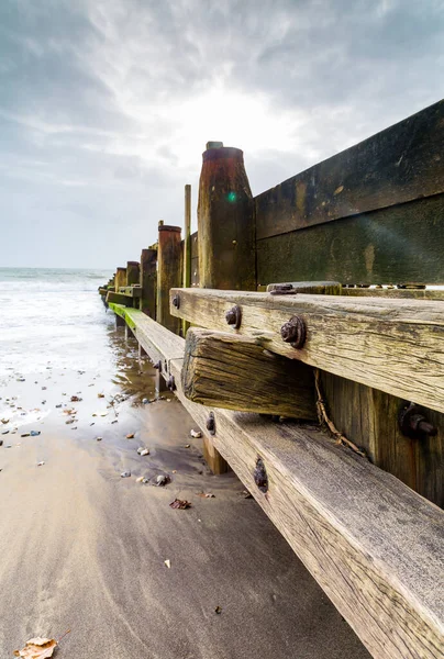 Vackert Landskap Med Trästaket Havet — Stockfoto