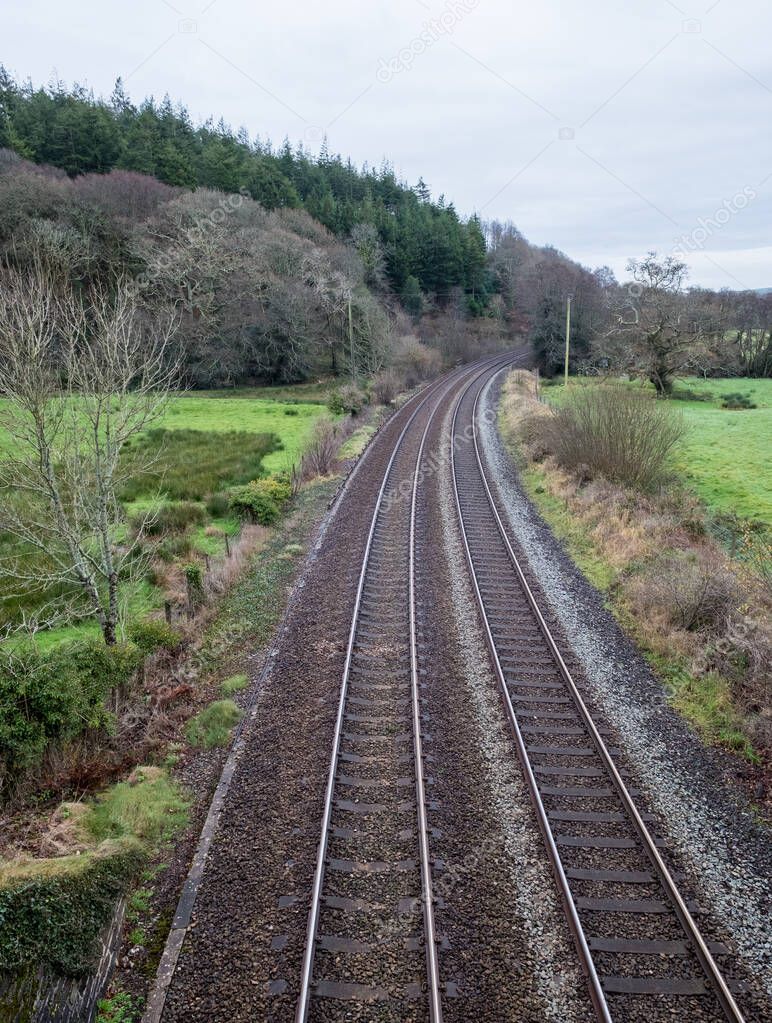 Double train track in cornwall England UK near Bodmin
