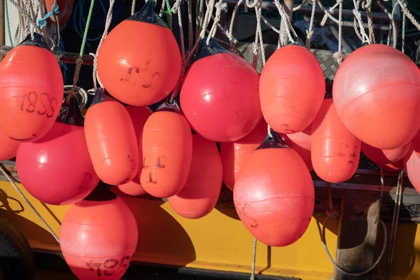 Full Frame Shot Red Floats Hanging Port — Fotografia de Stock