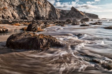 İngiltere, Cornwall 'daki fundalığın üzerinde Porthtowan plajı.