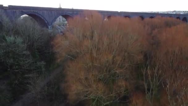 Vers le haut sur le viaduc jusqu'au mur de maïs de Truro City uk — Video