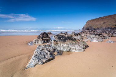 Watergate Körfezi Cornwall, İngiltere, İngiltere Sörf Sahili