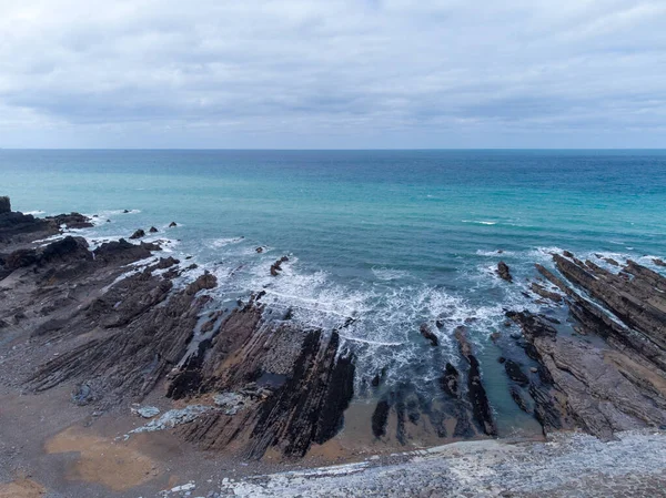 Bude港口和海岸线Cornwall England Uk空中无人驾驶飞机 — 图库照片