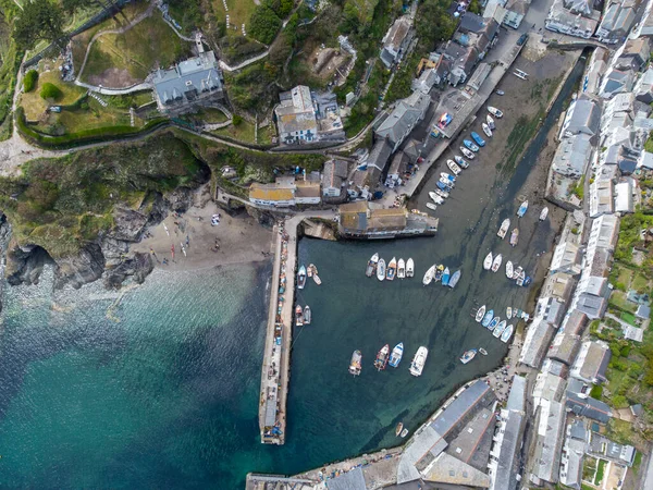 Polperro Harbour Cornwall England Anerial Drone — Stock fotografie