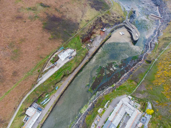 Boscastle Cornualha Inglaterra Drone Aéreo Destino Férias Vila Pescadores — Fotografia de Stock