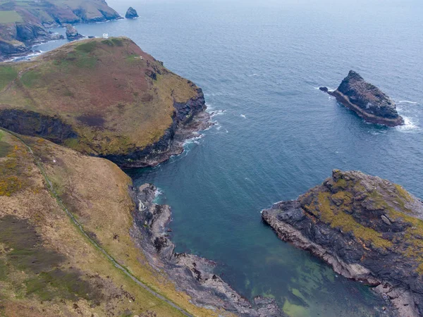 Boscastle Cornualles Inglaterra Reino Unido Destino Vacaciones Drones Aéreos Pueblo —  Fotos de Stock