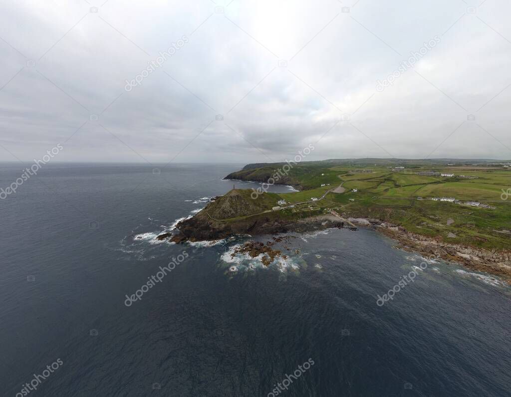 Cape cornwall from the air england uk aerial drone