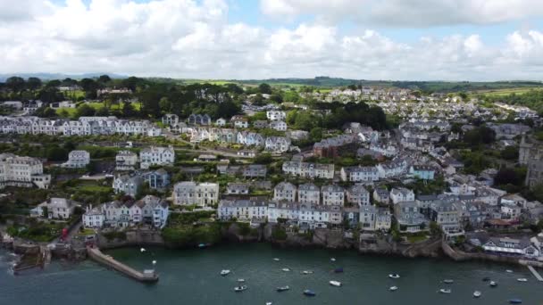 Fowey port dron powietrzny Cornwall Anglia uk w pobliżu Polruan — Wideo stockowe