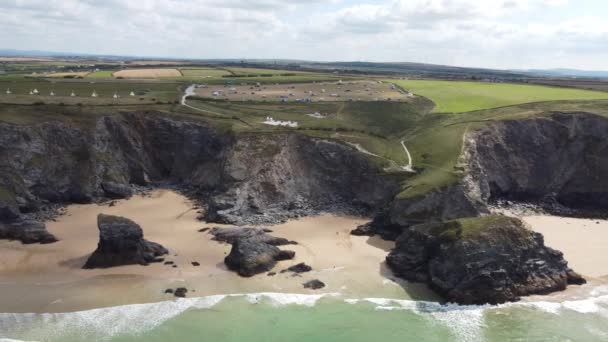 Bedruthan Marches Cornwall England Drone Aérien — Video