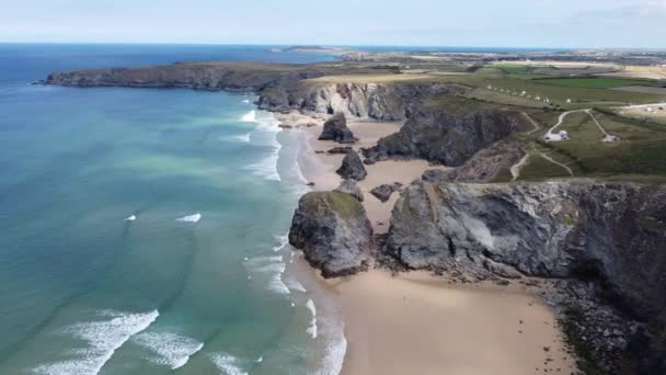 Bedruthan Marches Cornwall England Drone Aérien — Video