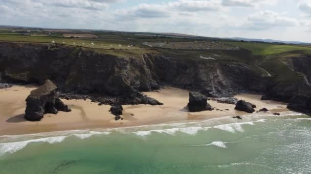 Bedruthan Marches Cornwall England Drone Aérien — Video