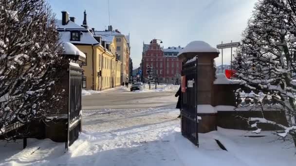 Sztokholm Szwecja Stycznia 2021 Zimowy Spacer Słoneczny Zimowy Dzień Sztokholmie — Wideo stockowe