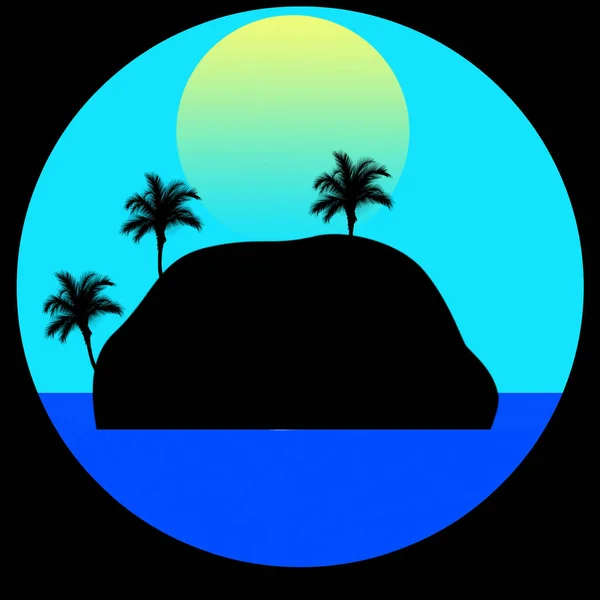 Litttle Island Mit Palmen Und Bergen Und Einem Sonnenaufgang — Stockfoto