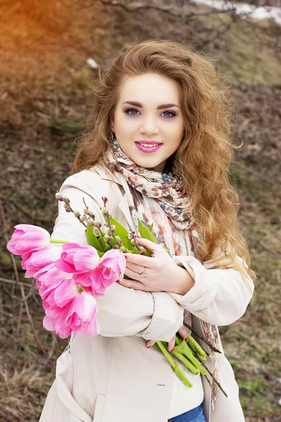 Portrait of beautiful young cheerful tulips — Stock Photo, Image