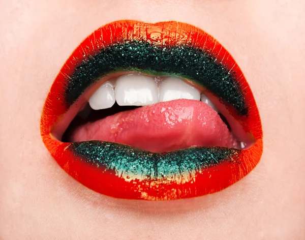 Halloween makeup. Expression rock style lip make-up like a vampire — Stock Photo, Image