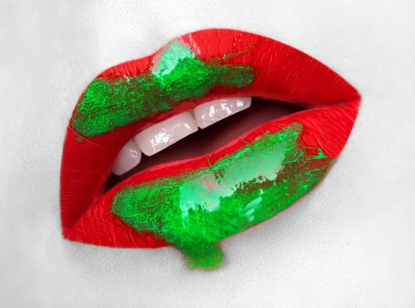 Passionate red shiny lips — Stock Photo, Image