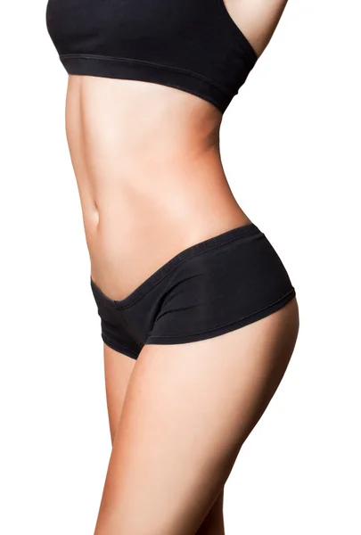 Sportif kadın ve beyaz zemin üzerine vücudu etrafında ölçü