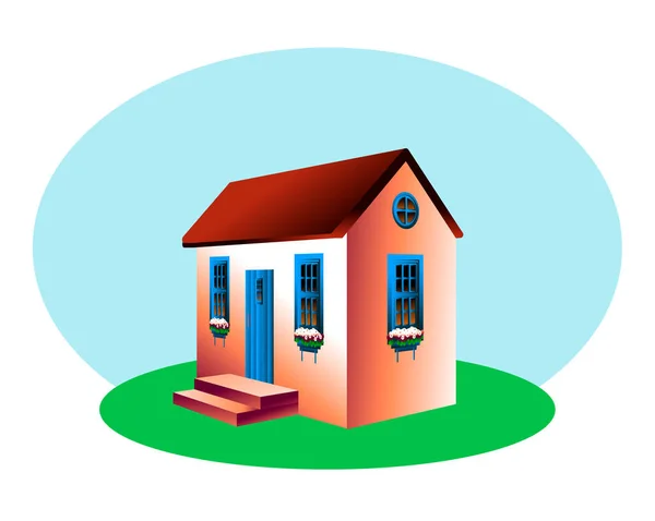 House Simple Vector Art Rumah Vektor Isometrik Rumah Kecil - Stok Vektor