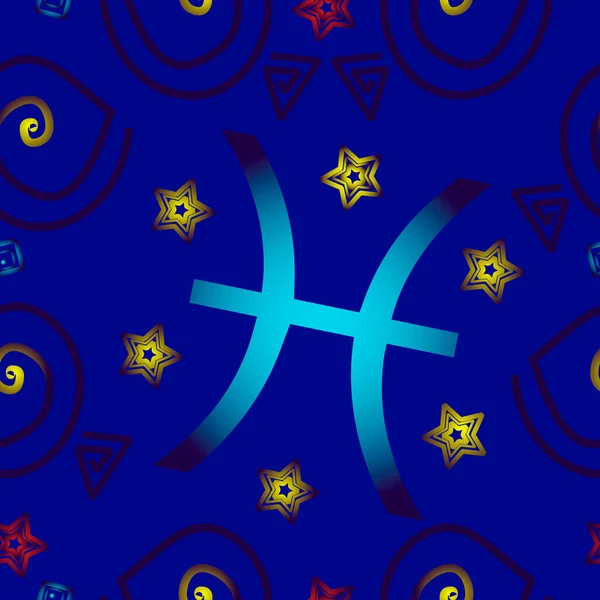 Balık burcunda doğanlar için doğum günü hediyesi paketi yapmak için kullanılabilecek kusursuz bir desen. Ana renk mavi. Stilize Balık, Yıldız Balığı ve Zodiac İşareti.