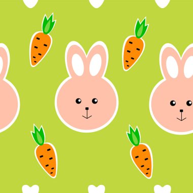 Sevimli tavşan, havuç ve kalplerle geometrik kusursuz desen. Kusursuz doku bebek kıyafetleri, bulaşıklar ve oyuncaklar için kullanılabilir. Paskalyayı kutlamak için uygun..