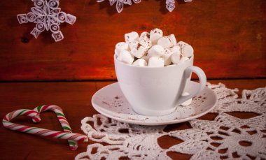 Hot Chocolate in White Cup  Marshmallow and Candies clipart