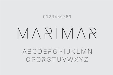 Soyut, minimal, modern alfabe yazı tipleri. Typography teknolojisi elektronik dijital müzik geleceğin yaratıcı yazı tipi. Vektör illüstrasyonu 10