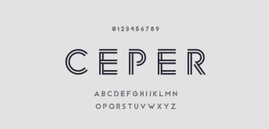 Soyut, minimal, modern alfabe yazı tipleri. Typography teknolojisi elektronik dijital müzik geleceğin yaratıcı yazı tipi.