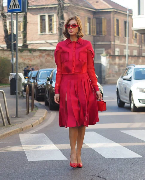 Moda Blogger Street Style Outfit Antes Salvatore Ferragamo Desfile Moda — Foto de Stock