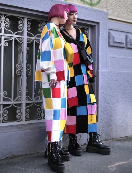 Moda Blogger Street Style Outfit Antes Msgm Desfile Moda Durante — Fotografia de Stock