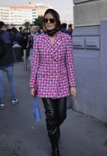 Moda Blogger Street Style Outfit Antes Msgm Desfile Moda Durante — Fotografia de Stock